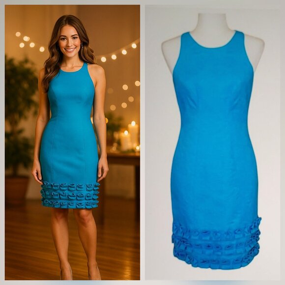 Muse Carribean Blue Structured Sleeveless Dress with Ruffle Hem NEW NWT Small - Picture 1 of 11